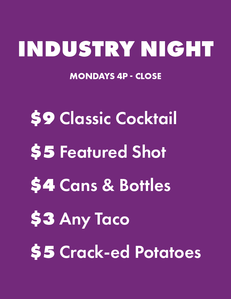 Lloyd Industry Night Menu - Mondays 4pm to Close